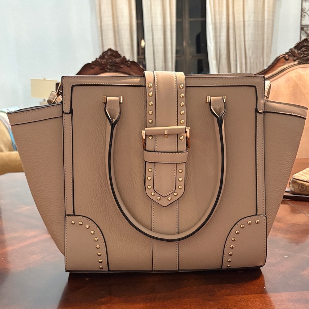 Chic Beige Studded Women's Satchel